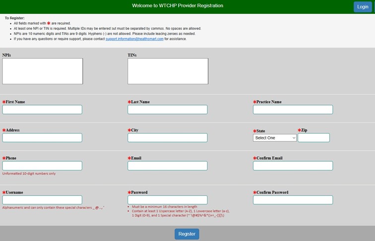 HealthSmart Provider Portal Registration
